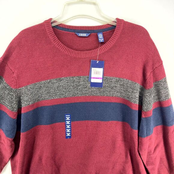 IZOD Men's Velvet Maroon 2X Large‎ Crew Neck Stripe Sweater NWT MSRP $65 - Picture 4 of 10